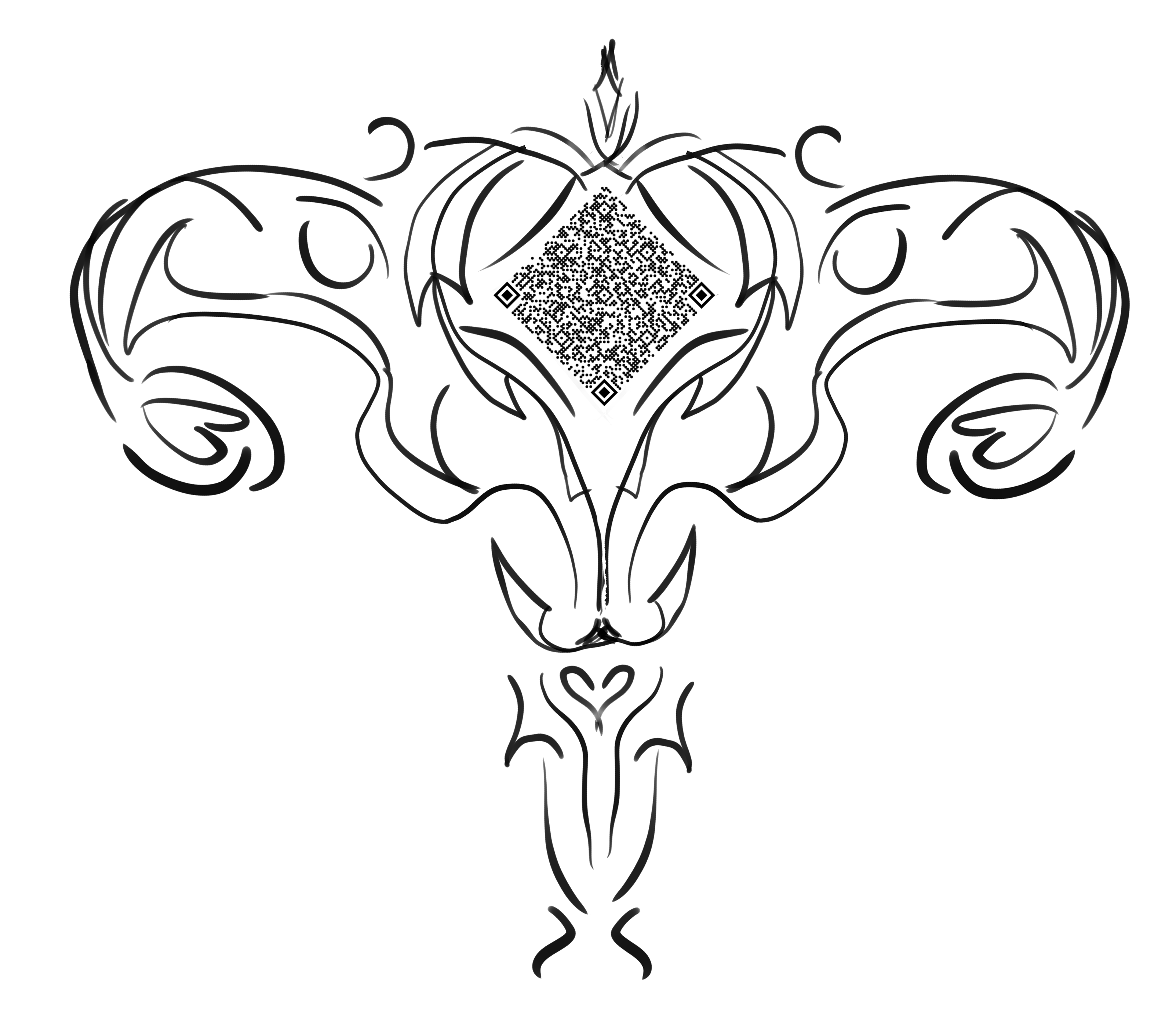 A womb tatto sketch with a QR code integrated into the design.