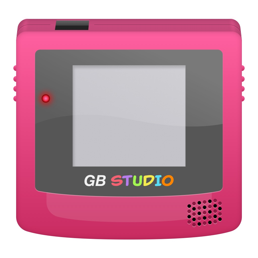 Logo of GBStudio in a form of a pink Game Boy-like handheld console.