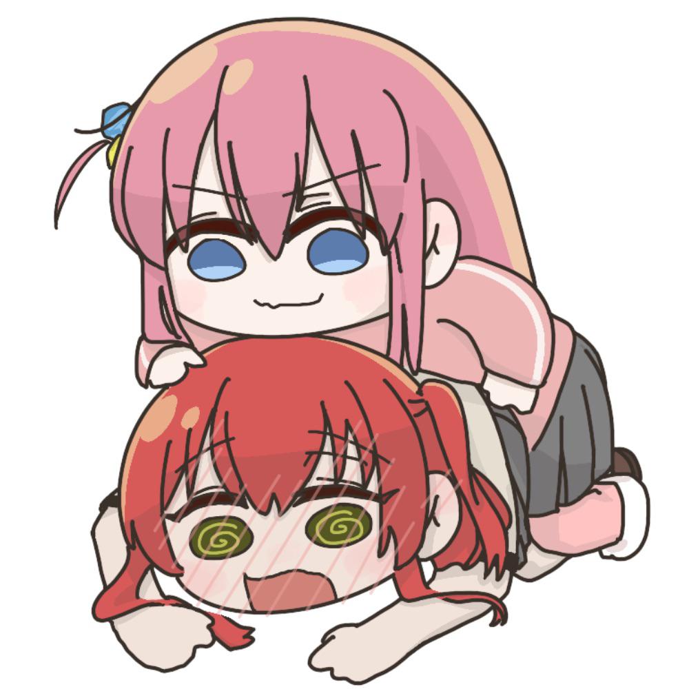 Chibi pixel art of two anime characters, one on top of the other.